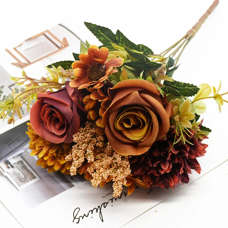 Artificial Flowers Bouquet European-Style Holding Exquisite Roses Wedding Christmas Decorations for Home DIY Vases Fake Plants
