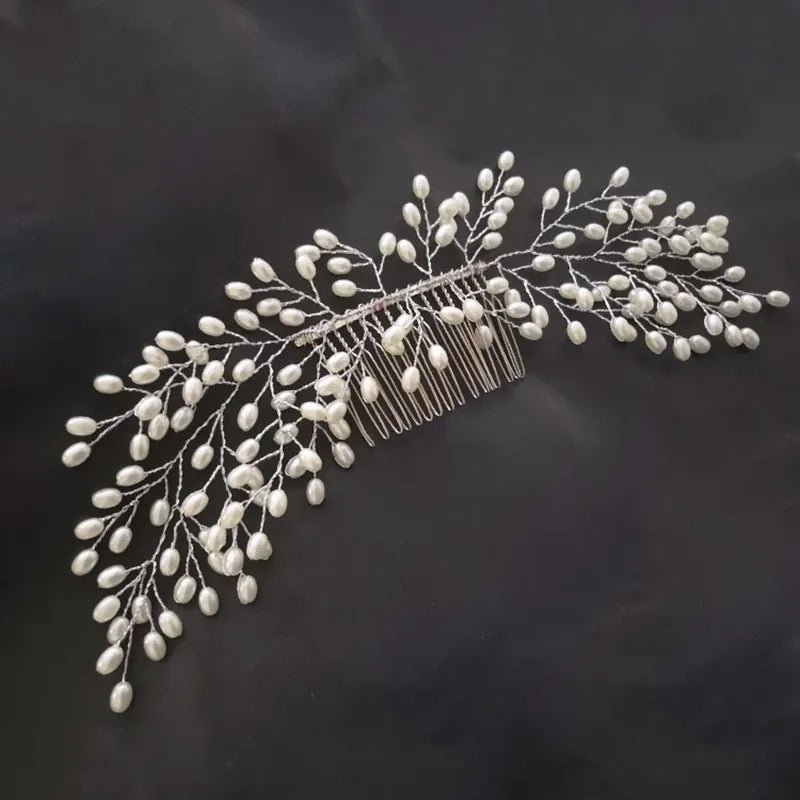 Wedding Elegant Crystal Bride Hair Comb Headwear Flashing Ornaments Rhinestone Pearl Bridal Hair Clip Accessories Jewelry