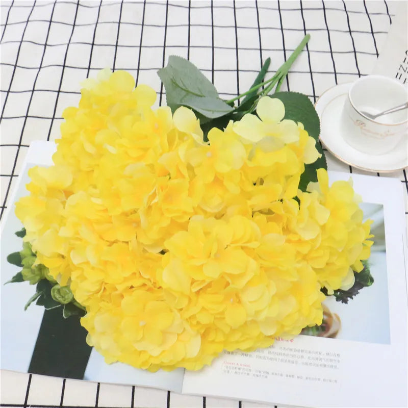 Large 6 Heads Artificial Flower Bunch Silk Hydrangea Wedding Bridal Bouquet Fake Flower Home Decor Flower Wall Christmas Gift