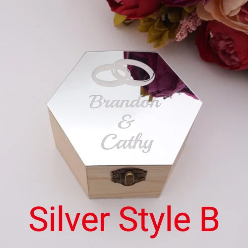 Double Rings Style Hexagon Shape Box Acrylic Mirror Cover Custom Name Party Gift Wood Boxes Candy Holder Display Decor
