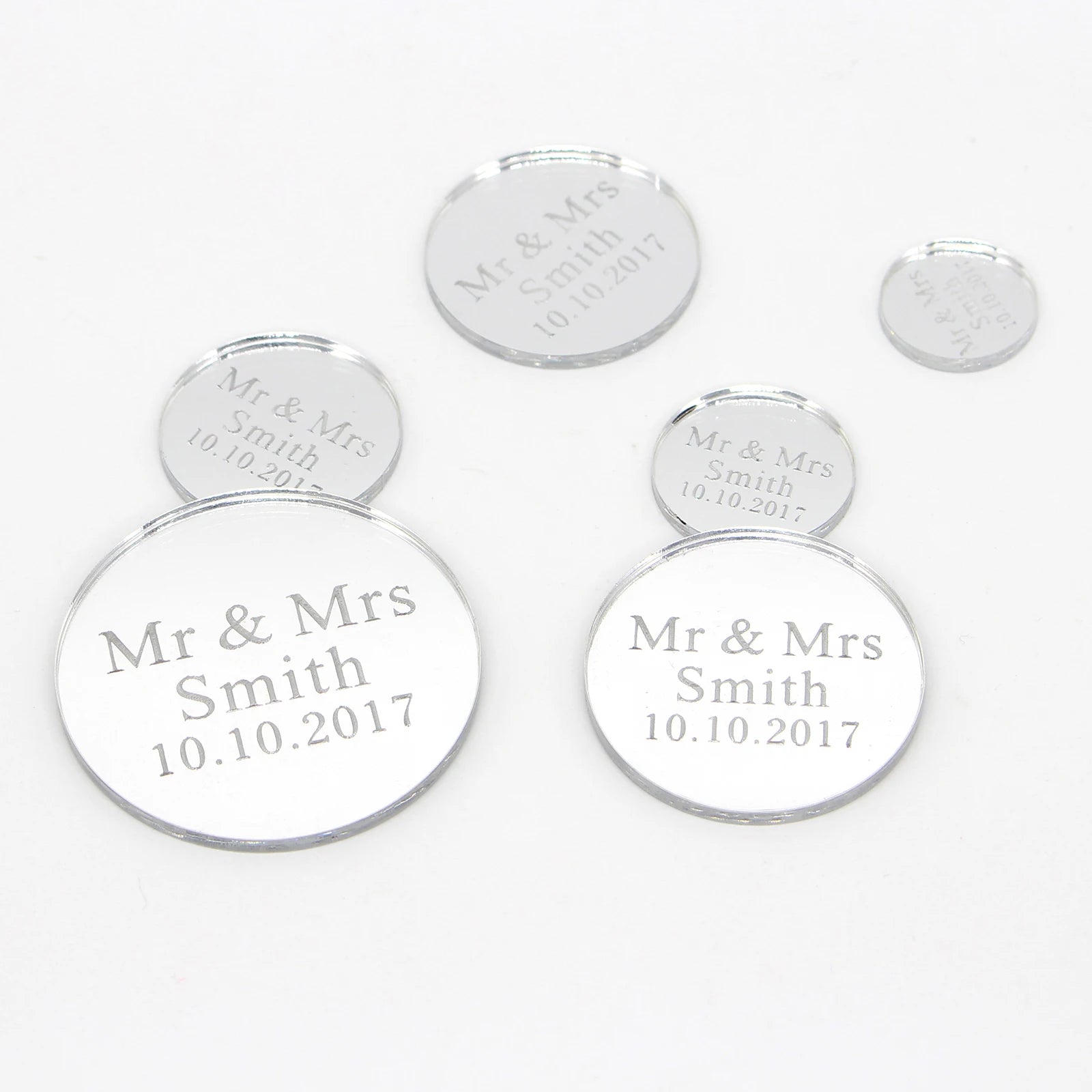50*Personalized Engraved Gold/Silver Round Label With Hole Custom Name Country Wedding Baby Shower Baptism Party Candy Box Label