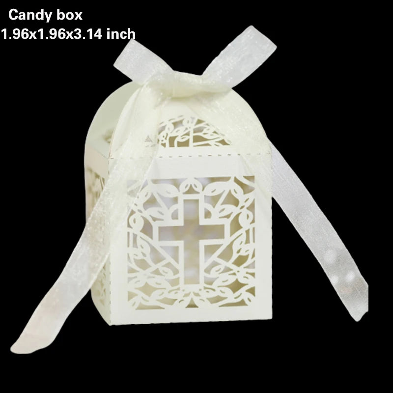 20/30/50PCS Cross Carriage Laser Cut Candy Boxes Wedding Favors Gifts Box Communion Christening Easter Baby Shower Party Decor