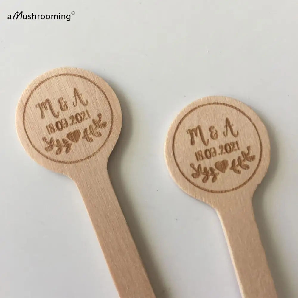 100pcs Wedding Cocktail Party Stir Sticks Custom Engraved COFFEE Stirrers with Initials Vintage Birchwood Sticks Drink Toppers