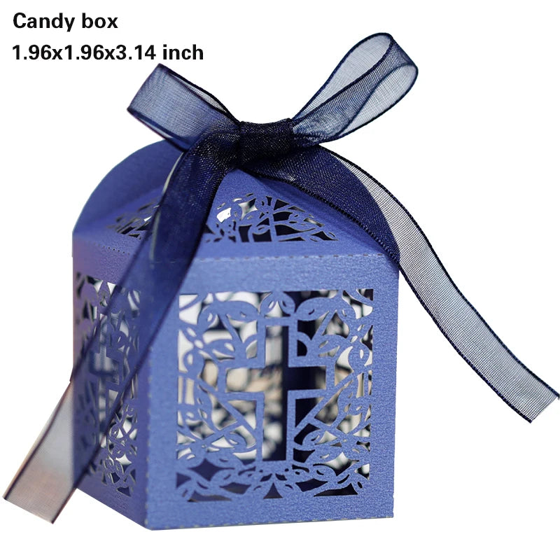 20/30/50PCS Cross Carriage Laser Cut Candy Boxes Wedding Favors Gifts Box Communion Christening Easter Baby Shower Party Decor