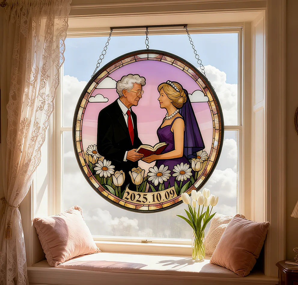 Customizable Stained Hanging Ornament: Perfect Gift for Senior Couples' Golden Wedding Anniversaries