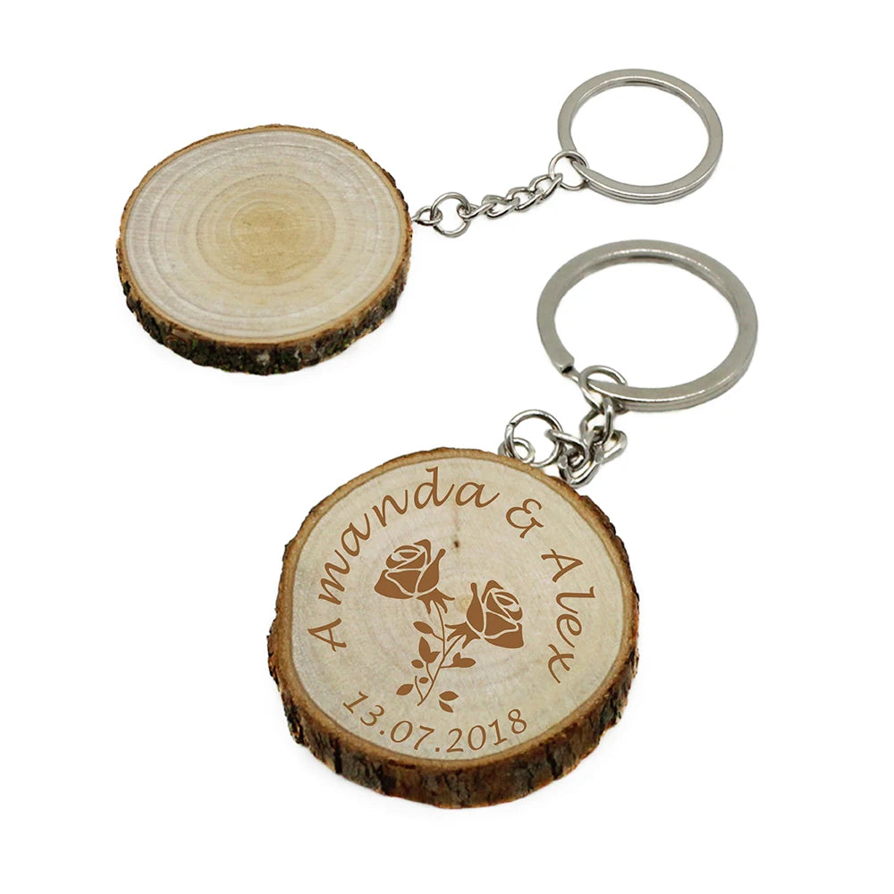 10/20/50/100Pcs Personalized Customized Wooden Slice Keychains Keyrings Wood Wedding Faver Decor Party Baby Shower Party Gift