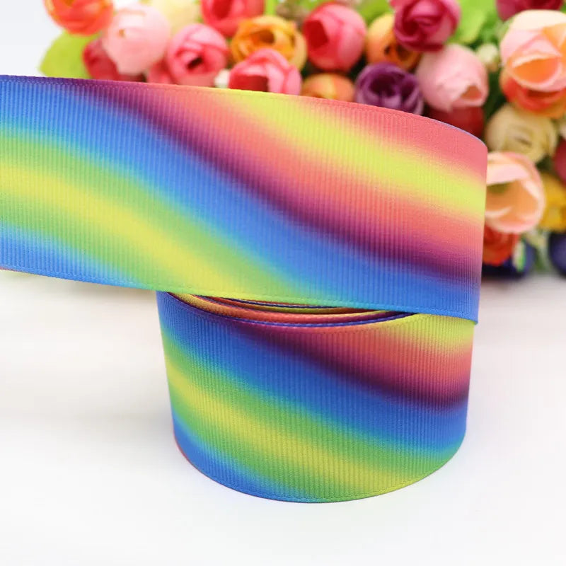 10 yards 7/8" (22mm), 1.5" 38mm rainbow stripe printed grosgrain ribbons cartoon ribbon diy hair bow WQ14062822