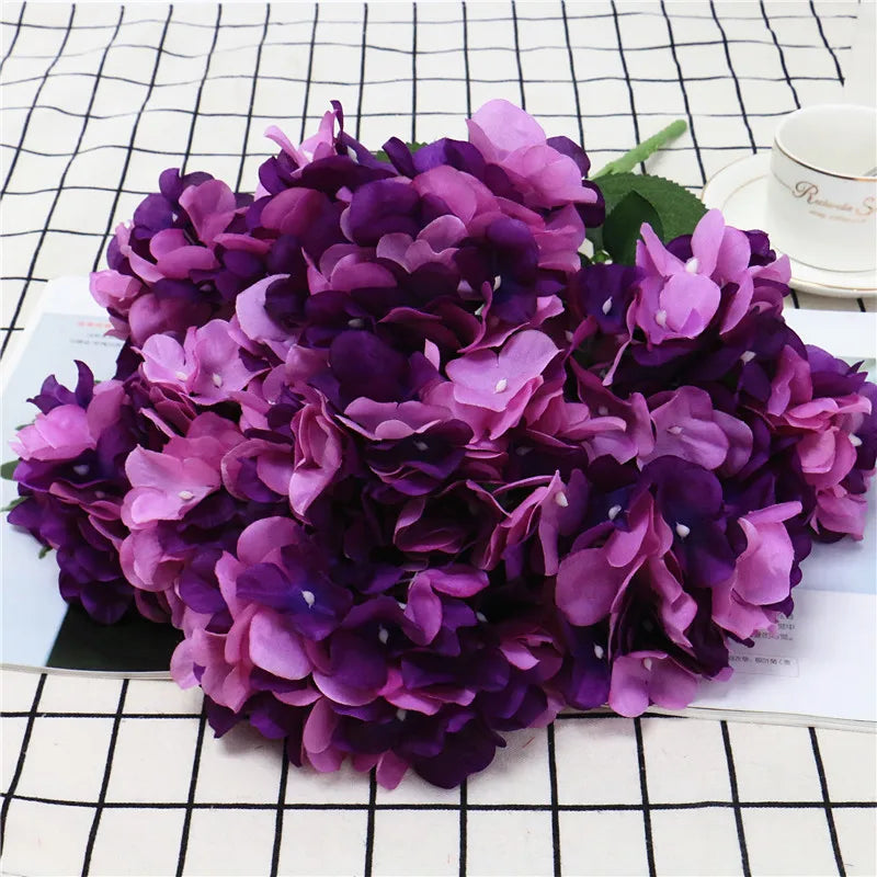 Large 6 Heads Artificial Flower Bunch Silk Hydrangea Wedding Bridal Bouquet Fake Flower Home Decor Flower Wall Christmas Gift