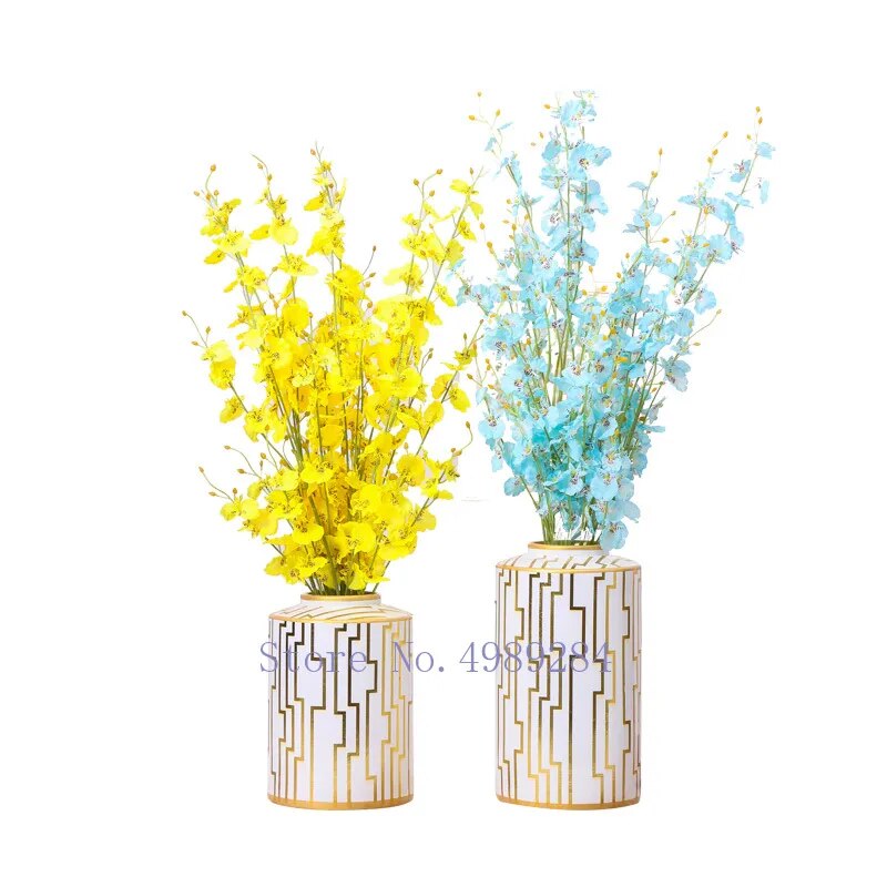 Creativity Ceramic Vase Golden with Cover Storage Jar Modern Home Desktop Flower Arrangement Storage Organization Decoration