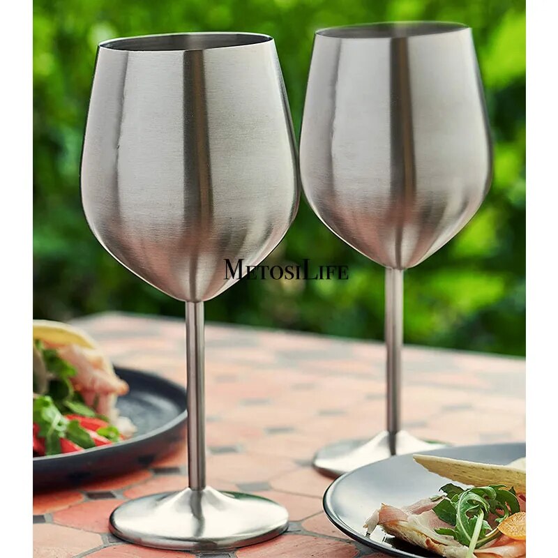 Stemmed Stainless Steel Wine Glasses 18 OZ Unbreakable Goblets Elegant Drinkware for Champagne and Cocktails