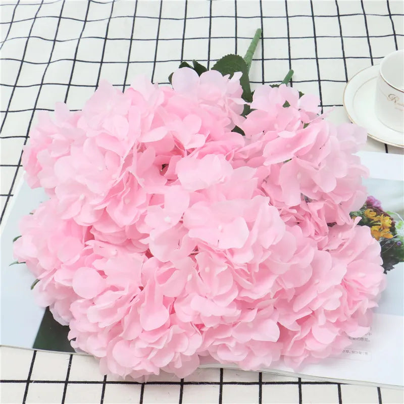 Large 6 Heads Artificial Flower Bunch Silk Hydrangea Wedding Bridal Bouquet Fake Flower Home Decor Flower Wall Christmas Gift