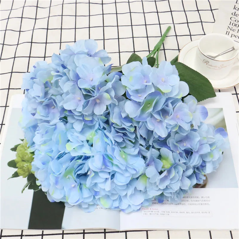 Large 6 Heads Artificial Flower Bunch Silk Hydrangea Wedding Bridal Bouquet Fake Flower Home Decor Flower Wall Christmas Gift