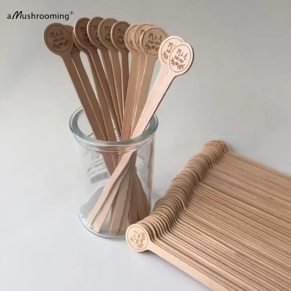 100pcs Wedding Cocktail Party Stir Sticks Custom Engraved COFFEE Stirrers with Initials Vintage Birchwood Sticks Drink Toppers