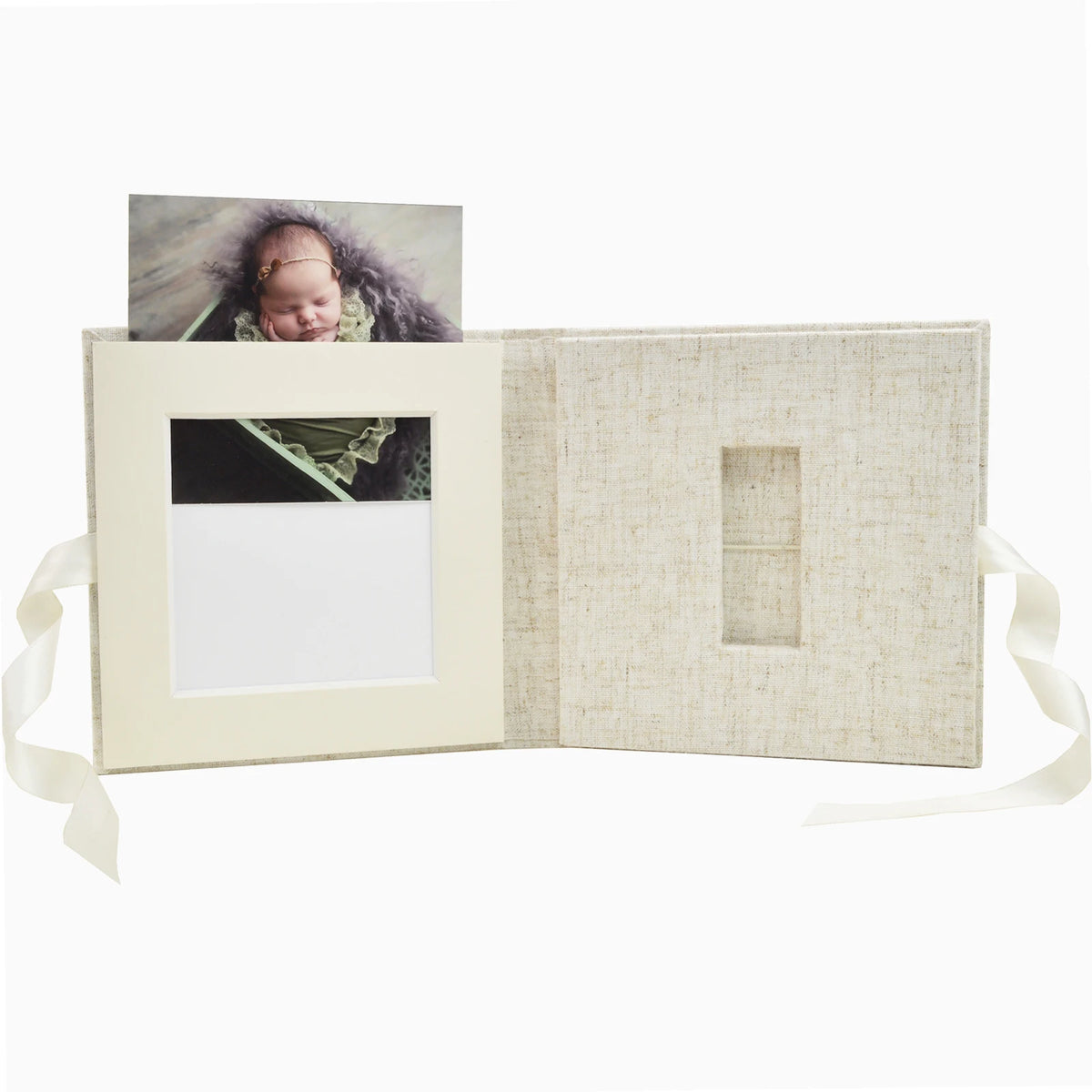 Custom Logo Linen USB boxes with photo frame - Personalized Flash Drive Case - Newborn/Wedding  Photography Packaging
