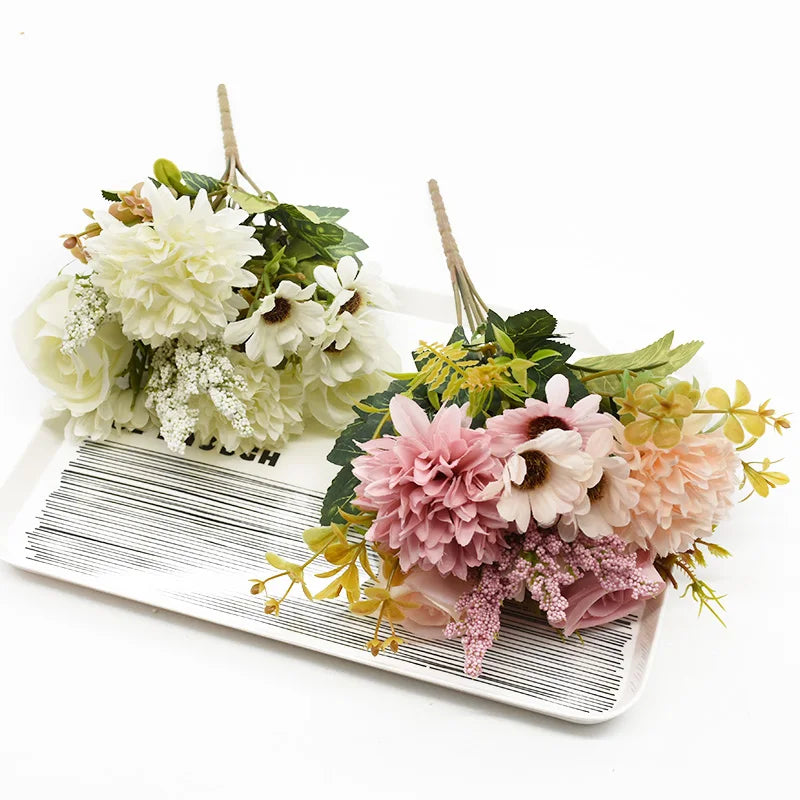 Artificial Flowers Bouquet European-Style Holding Exquisite Roses Wedding Christmas Decorations for Home DIY Vases Fake Plants