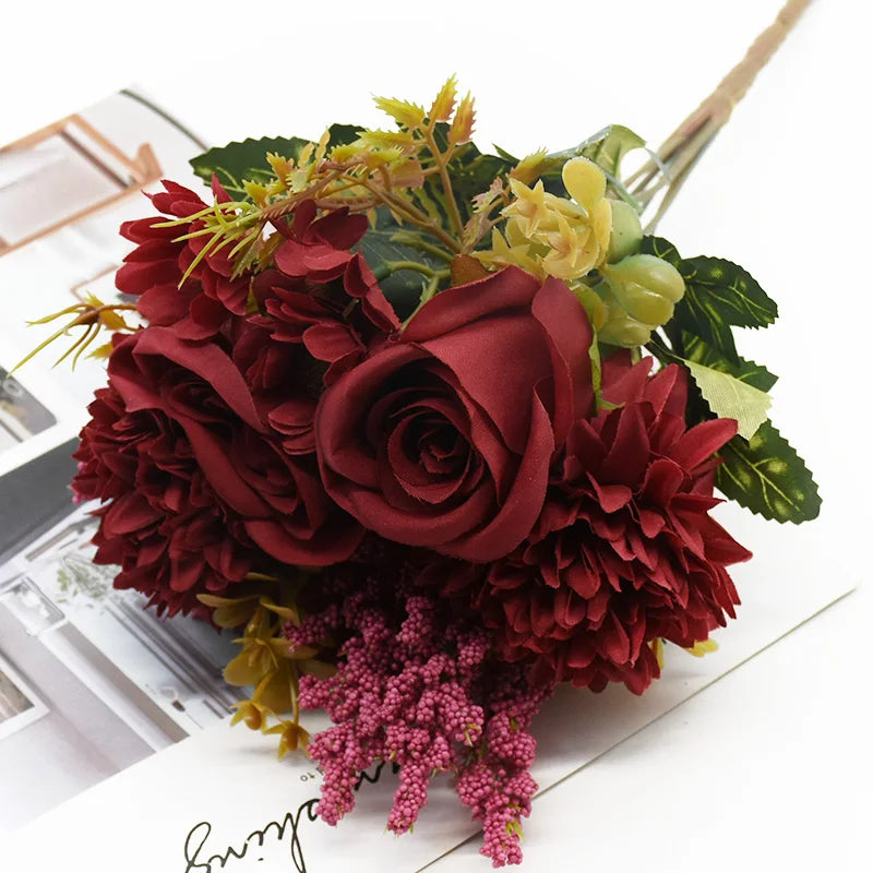 Artificial Flowers Bouquet European-Style Holding Exquisite Roses Wedding Christmas Decorations for Home DIY Vases Fake Plants