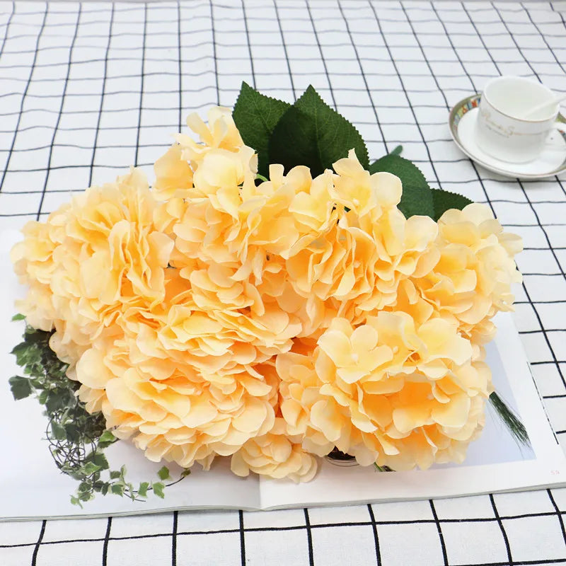 Large 6 Heads Artificial Flower Bunch Silk Hydrangea Wedding Bridal Bouquet Fake Flower Home Decor Flower Wall Christmas Gift