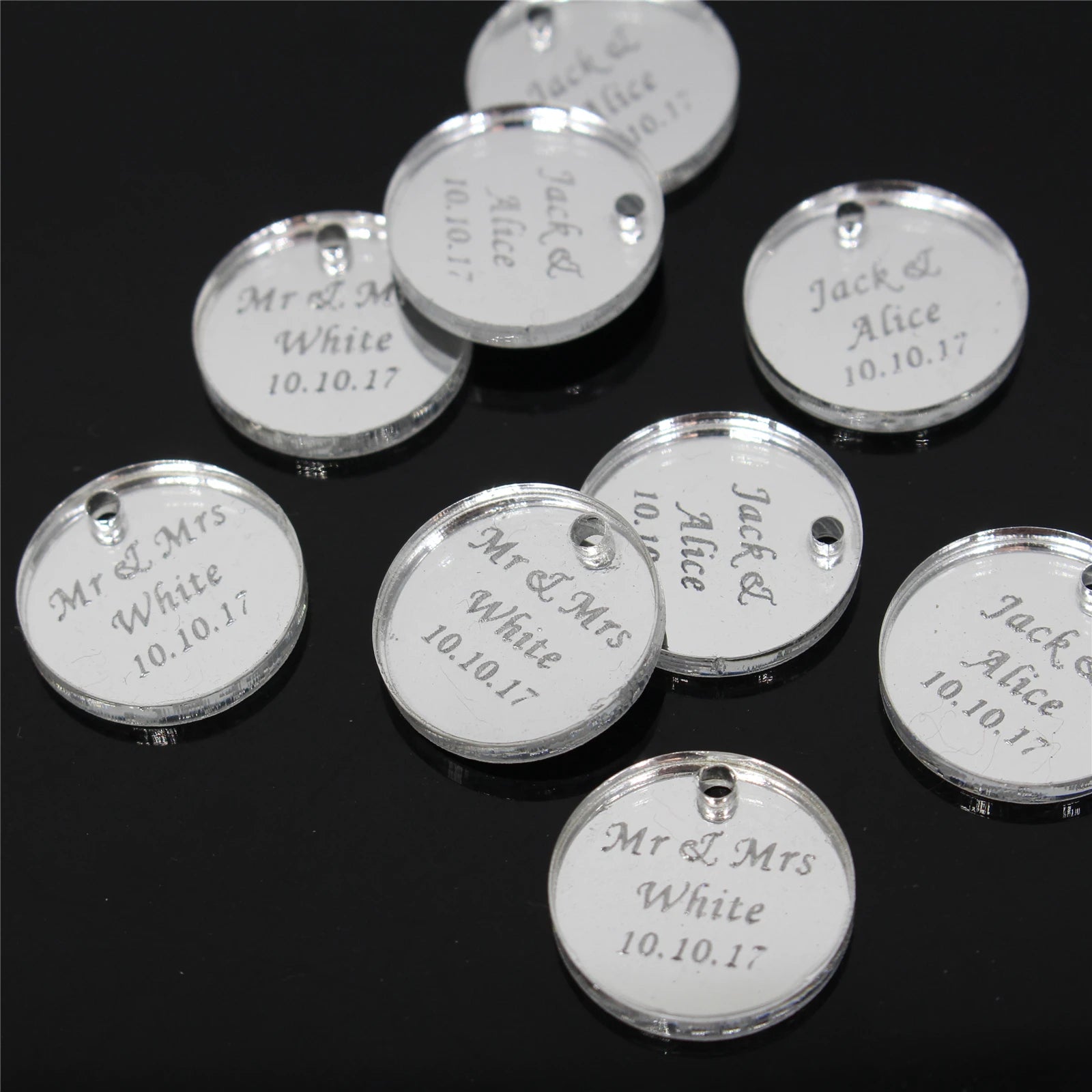 50*Personalized Engraved Gold/Silver Round Label With Hole Custom Name Country Wedding Baby Shower Baptism Party Candy Box Label