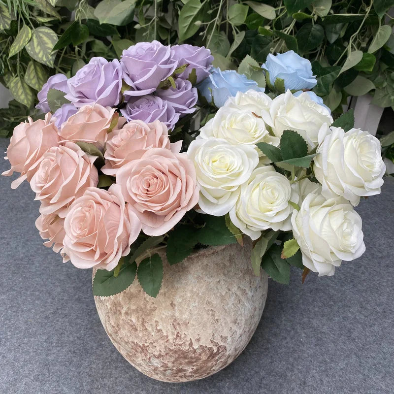 9 Heads 1 Bunch Camellia Rose Artificial Flower Holding Bouquets Party Wedding Scene Display Room Home Decor Fake Floral Gifts