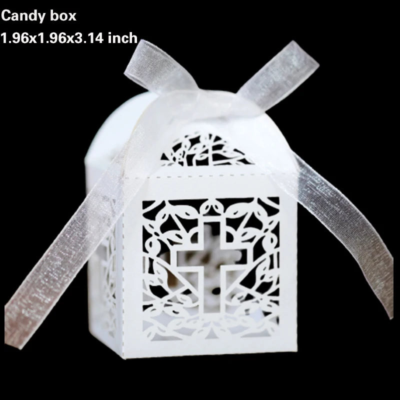 20/30/50PCS Cross Carriage Laser Cut Candy Boxes Wedding Favors Gifts Box Communion Christening Easter Baby Shower Party Decor