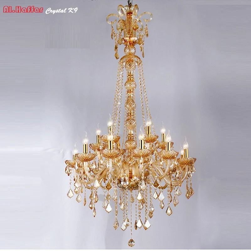 Luxury Extra Long Large Stair Gold/SilverK9 Crystal Chandelier Lustres De Cristal Candle Export Lobby Light 15 Arms Height 150cm