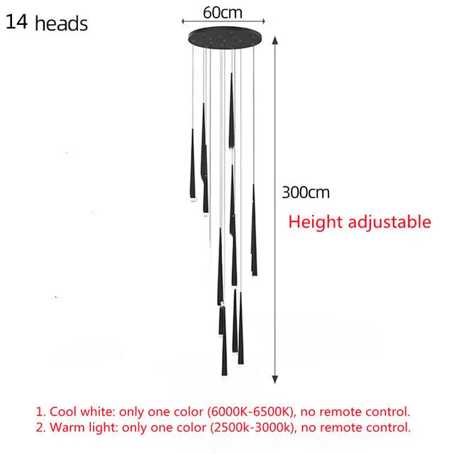 Postmodern Luxury Crystal LED Chandeliers Nordic Golden Black Long Chandelier Stairs Hanging Lamp Restaurant Ceiling Chandeliers
