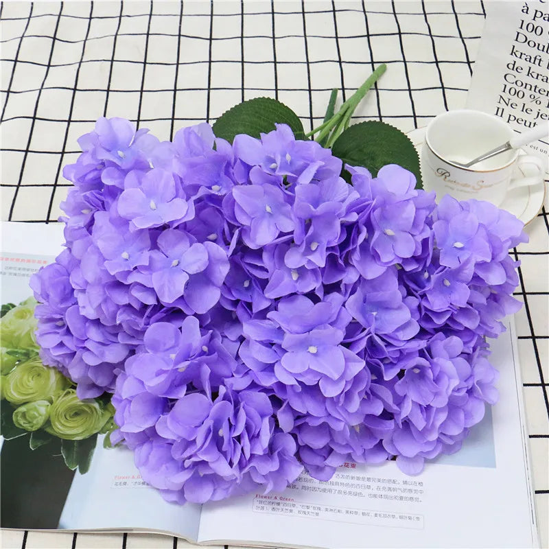 Large 6 Heads Artificial Flower Bunch Silk Hydrangea Wedding Bridal Bouquet Fake Flower Home Decor Flower Wall Christmas Gift