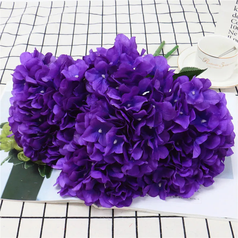 Large 6 Heads Artificial Flower Bunch Silk Hydrangea Wedding Bridal Bouquet Fake Flower Home Decor Flower Wall Christmas Gift