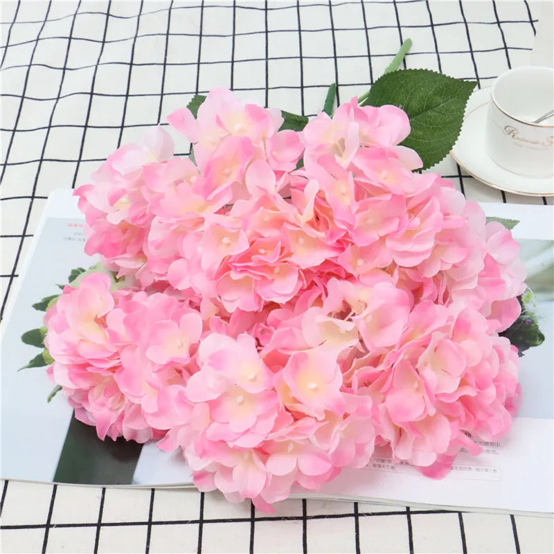 Large 6 Heads Artificial Flower Bunch Silk Hydrangea Wedding Bridal Bouquet Fake Flower Home Decor Flower Wall Christmas Gift