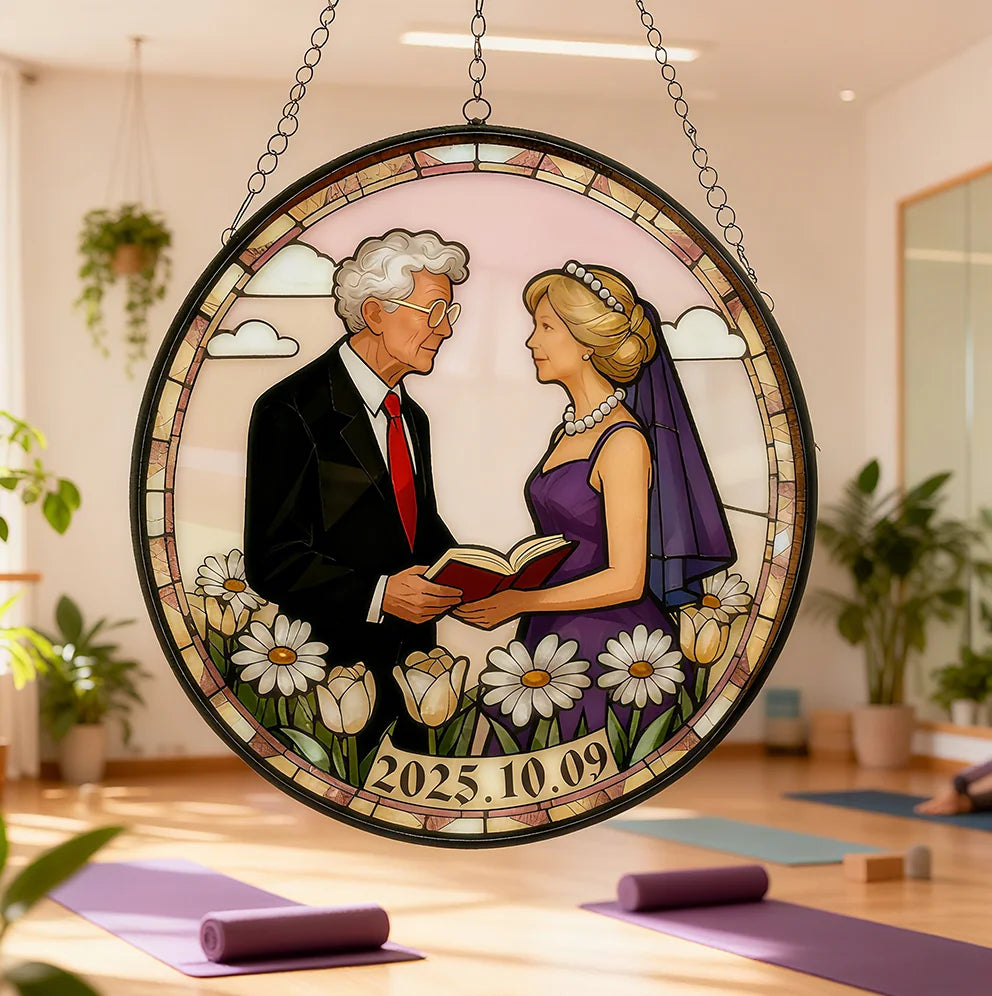 Customizable Stained Hanging Ornament: Perfect Gift for Senior Couples' Golden Wedding Anniversaries