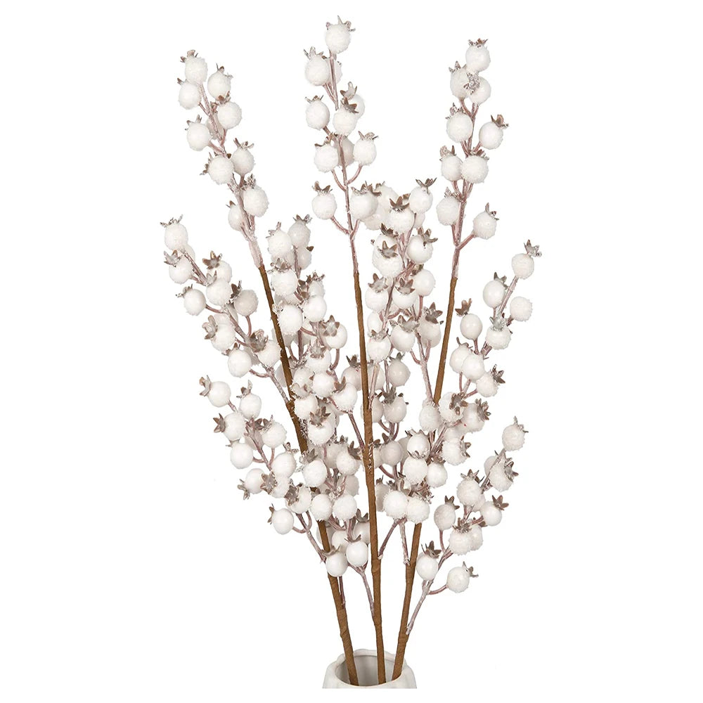 1Pcs Artificial White Berries Stems Christmas Berry Branches For Flowers Arrangements&Home DIY Crafts Fake Snow Tree Decorations