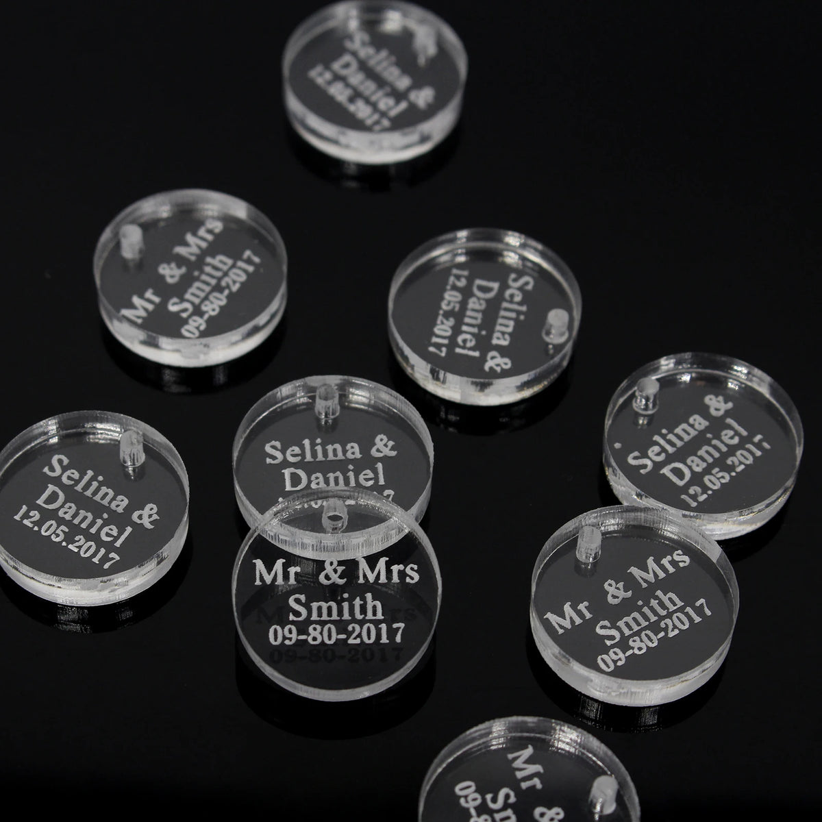 50*Personalized Engraved Gold/Silver Round Label With Hole Custom Name Country Wedding Baby Shower Baptism Party Candy Box Label