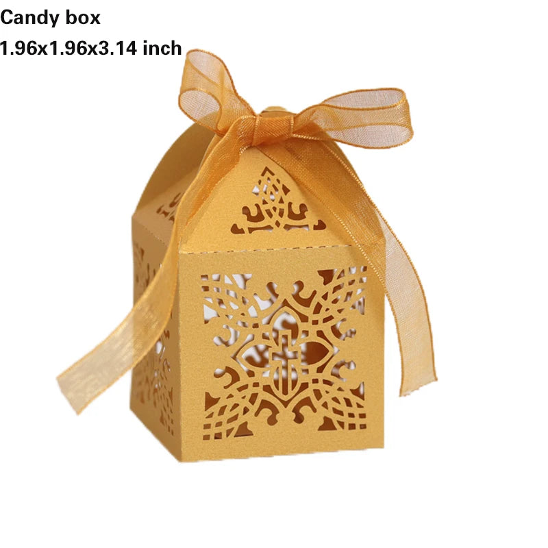 20/30/50PCS Cross Carriage Laser Cut Candy Boxes Wedding Favors Gifts Box Communion Christening Easter Baby Shower Party Decor