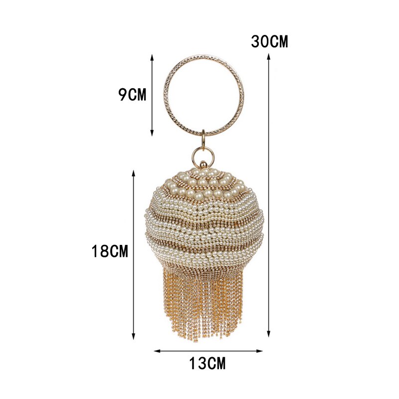 Ball Diamond Tassel Women Party Metal Crystal Clutches Evening  Wedding Bag Bridal Shoulder Handbag Wristlets Clutch