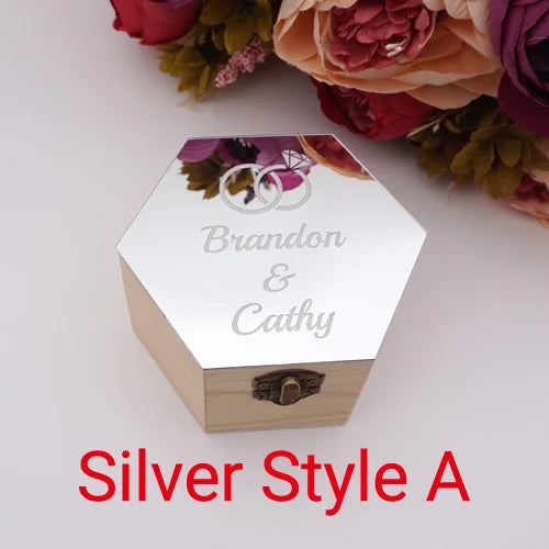 Double Rings Style Hexagon Shape Box Acrylic Mirror Cover Custom Name Party Gift Wood Boxes Candy Holder Display Decor
