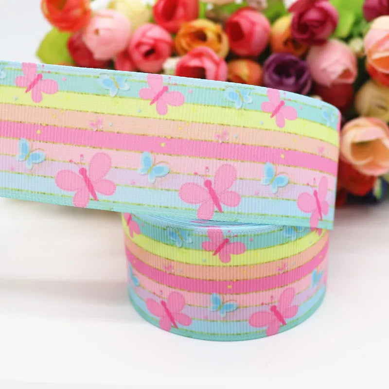10 yards 7/8" (22mm), 1.5" 38mm rainbow stripe printed grosgrain ribbons cartoon ribbon diy hair bow WQ14062822
