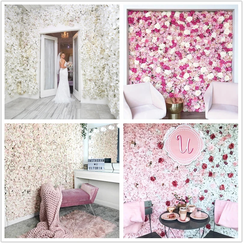 Silk Rose Flowers 3D Backdrop Wall Wedding Decoration Artificial Flower Wall Panel for Home Decor Backdrops Baby Shower