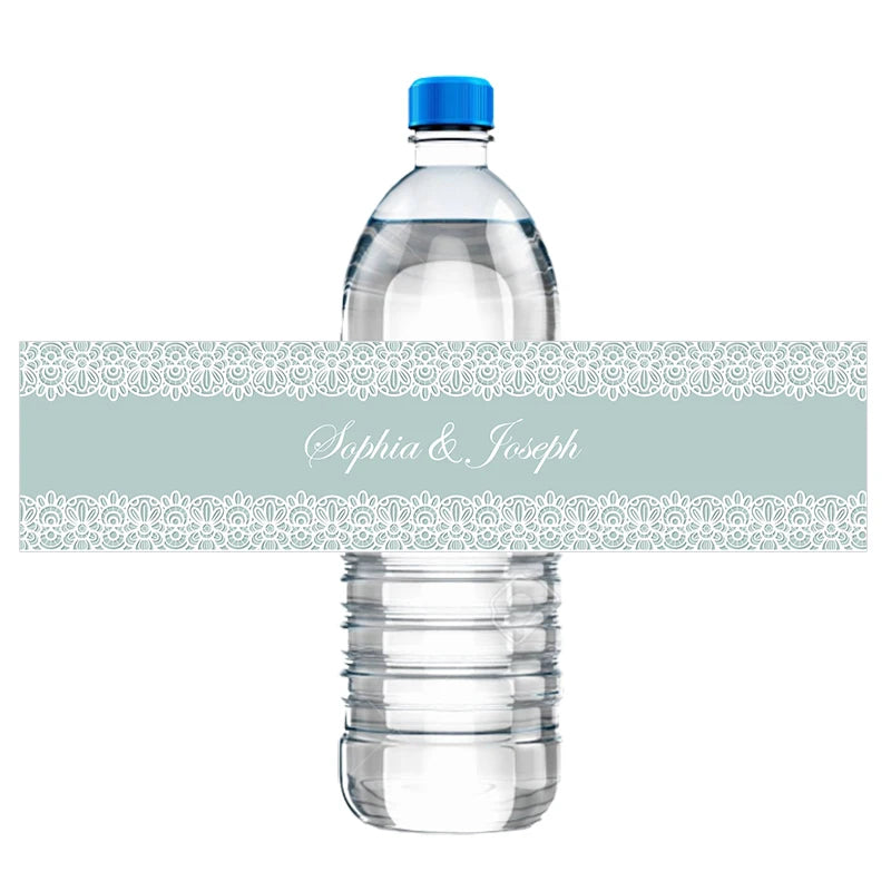 30pcs Custom Floral Wedding Water Bottle Stickers Labels Personalized Burlap and Fancy White Lace Frame Birthday Anniversary