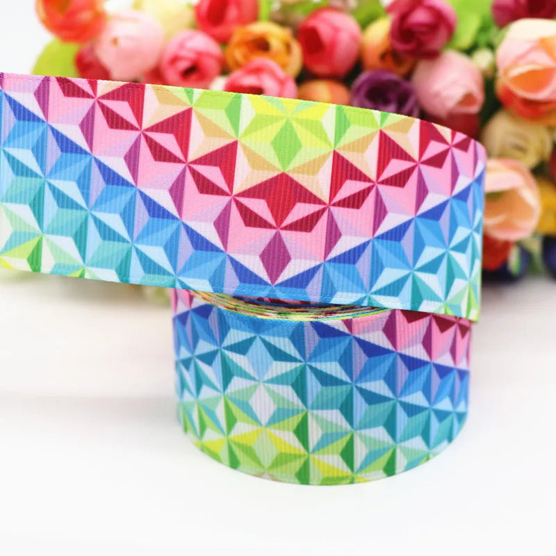 10 yards 7/8" (22mm), 1.5" 38mm rainbow stripe printed grosgrain ribbons cartoon ribbon diy hair bow WQ14062822
