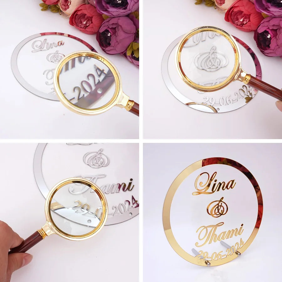 Custom Wedding Name and Date Personalized Round Mirror Frame Acrylic Babyshower Word Sign Party Decor With Nail Guest Gifts