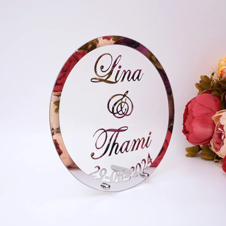 Custom Wedding Name and Date Personalized Round Mirror Frame Acrylic Babyshower Word Sign Party Decor With Nail Guest Gifts