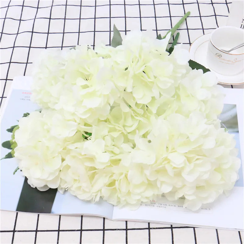 Large 6 Heads Artificial Flower Bunch Silk Hydrangea Wedding Bridal Bouquet Fake Flower Home Decor Flower Wall Christmas Gift