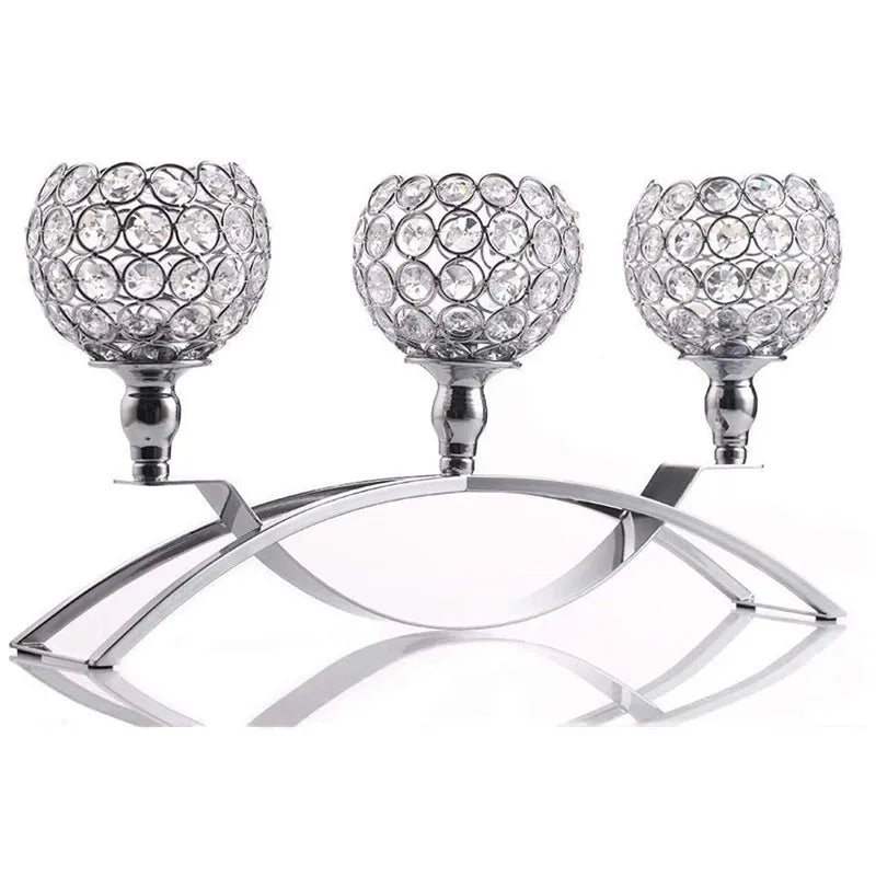 Crystal Candle Holders for Wedding, 3 Arms Table Candelabra, Buffet Cabinet Ornaments, Table Centerpieces for Wedding