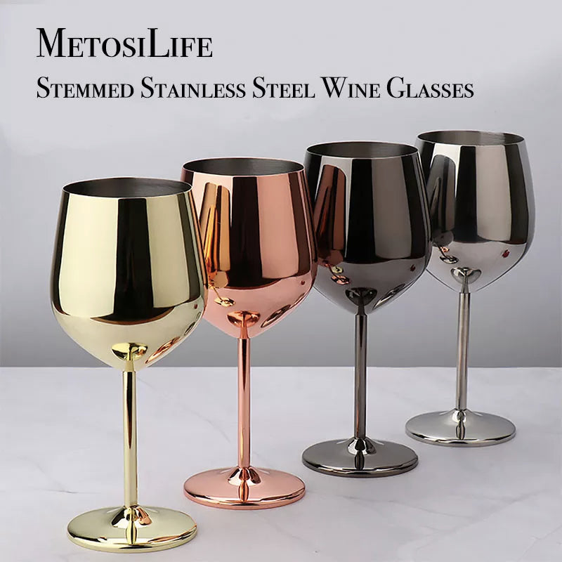 Stemmed Stainless Steel Wine Glasses 18 OZ Unbreakable Goblets Elegant Drinkware for Champagne and Cocktails