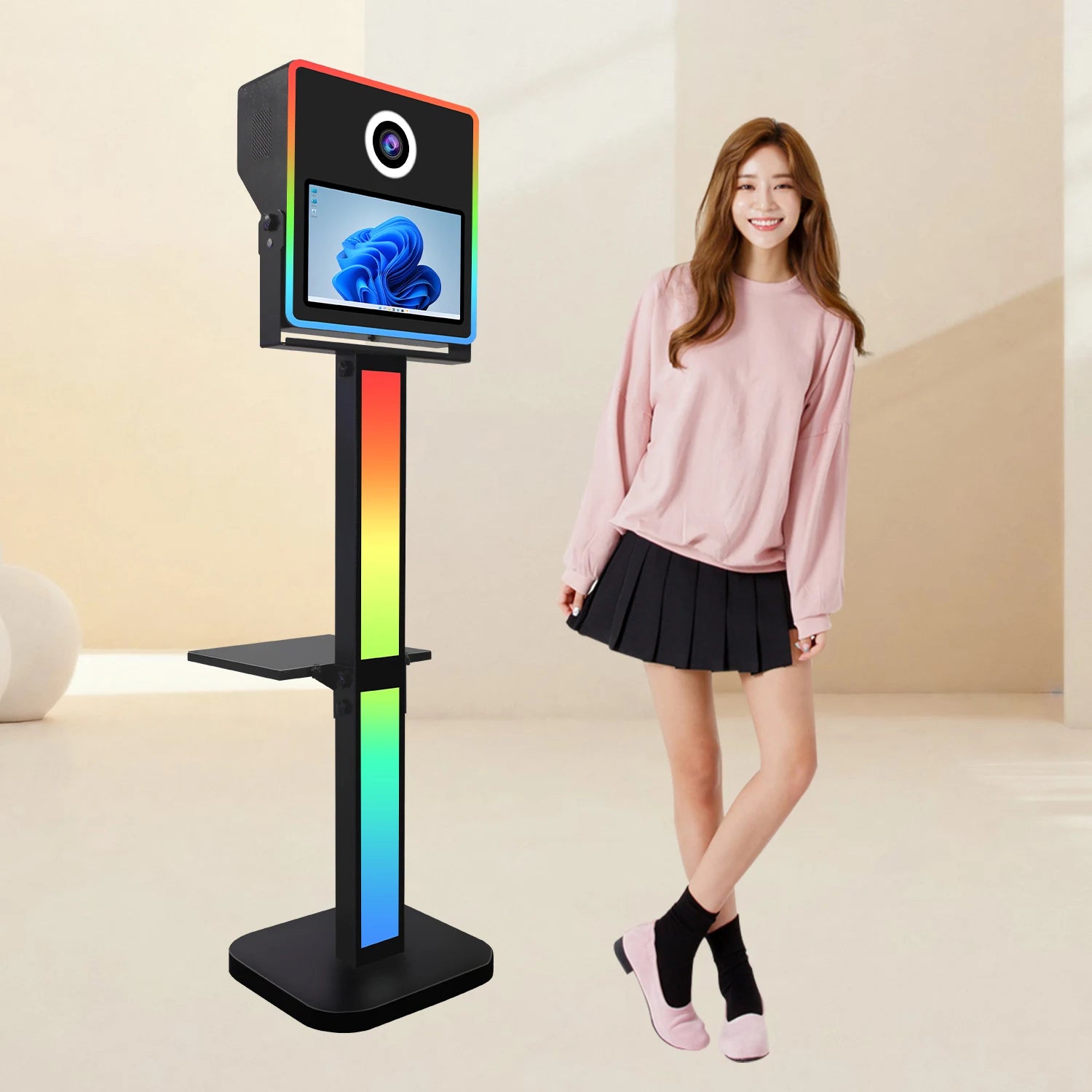 Wedding Interactive Selfie Photo Booth With Printer Stand Camera Photobooth 15.6Inch Touch Screen DSLR Photo Booth Shell Machine