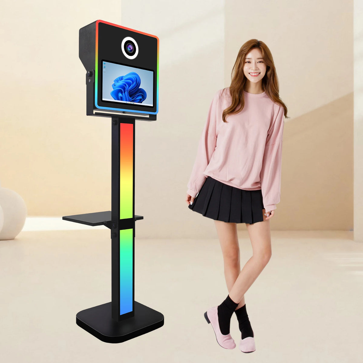 Wedding Interactive Selfie Photo Booth With Printer Stand Camera Photobooth 15.6Inch Touch Screen DSLR Photo Booth Shell Machine