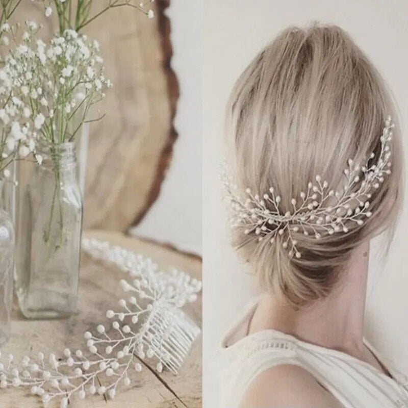 Wedding Elegant Crystal Bride Hair Comb Headwear Flashing Ornaments Rhinestone Pearl Bridal Hair Clip Accessories Jewelry