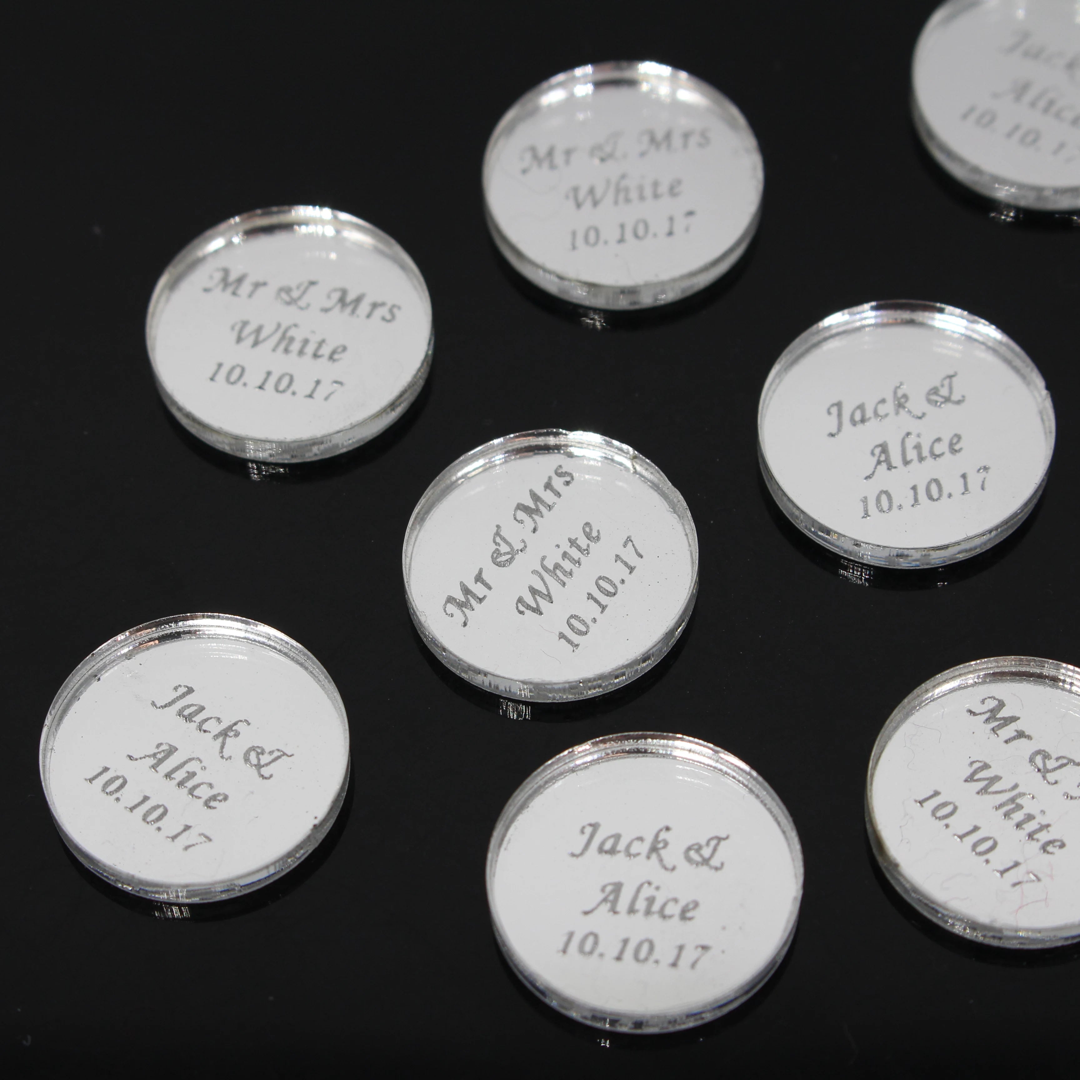 50*Personalized Engraved Gold/Silver Round Label With Hole Custom Name Country Wedding Baby Shower Baptism Party Candy Box Label