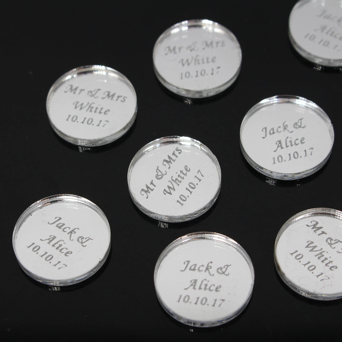 50*Personalized Engraved Gold/Silver Round Label With Hole Custom Name Country Wedding Baby Shower Baptism Party Candy Box Label