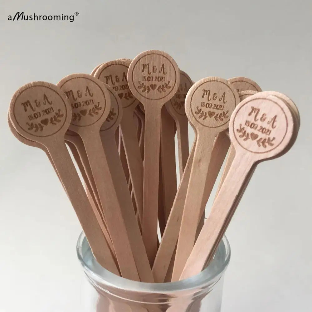 100pcs Wedding Cocktail Party Stir Sticks Custom Engraved COFFEE Stirrers with Initials Vintage Birchwood Sticks Drink Toppers